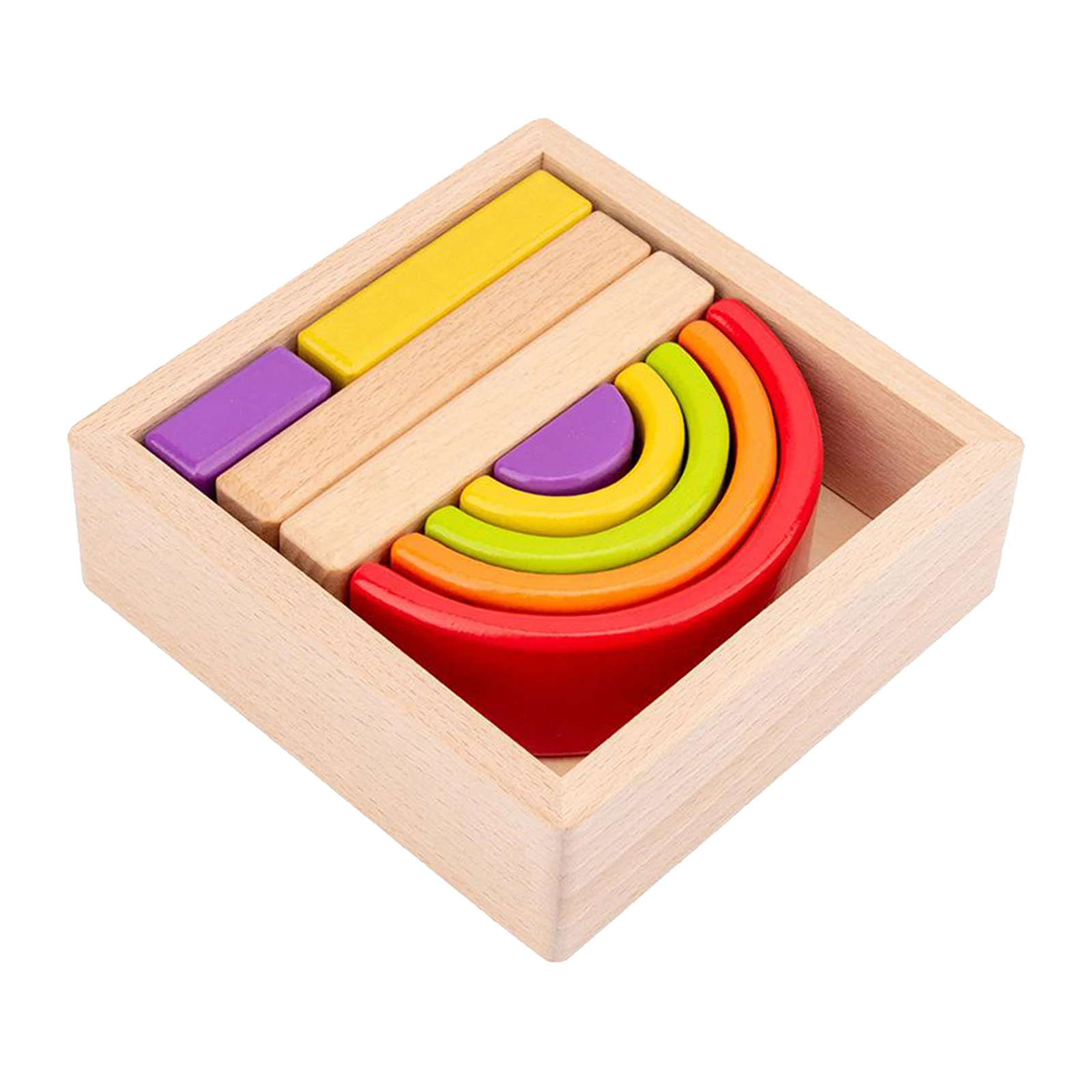 Wooden Rainbow Building Stacking Blocks Toddler Educational Toy