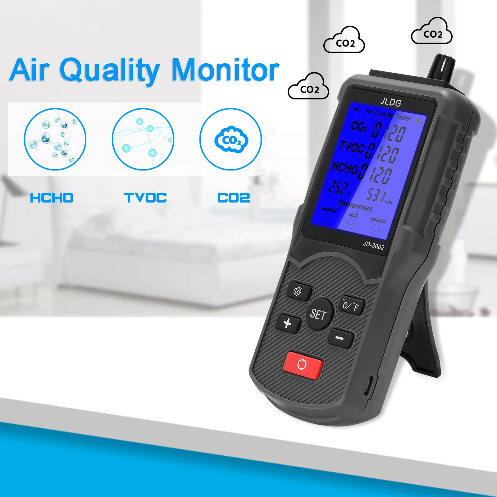 Co2 미터 공기 품질 테스터 CO2 TVOC 검출기 공기 분석기 온도 습도 측정 장치 공기 품질 모니터