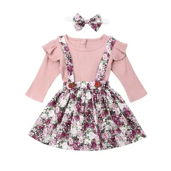 

0-24M Newborn Infant Baby Girls Flower Clothes Set Autumn Long Sleeve Romeprs + Floarl Skirts Overalls Outfits Baby Costumes