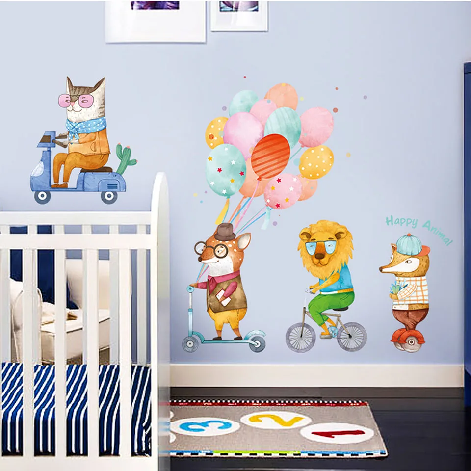 Мультяшные животные воздушные шары наклейки на стену для детской комнаты для маленьких девочек и мальчиков комнаты украшения для спальни в виде животных обои для детской комнаты