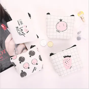 

Childs Coin Purse Keys Earphone Line Holder Handback Pink Cartoon Strawberry Pomegranate Fruit Linen Simple Mini Storage Case