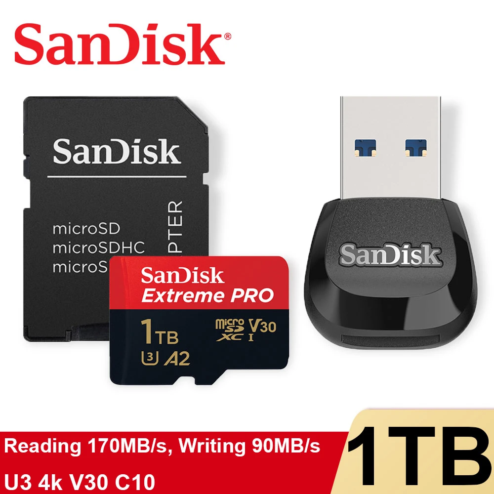 SanDisk Extreme Pro SDXC UHS-I Micro SD Flash Card MobileMate USB 3.0  microSD Card Reader Memory Card V30 A2 4K for Camera Drone