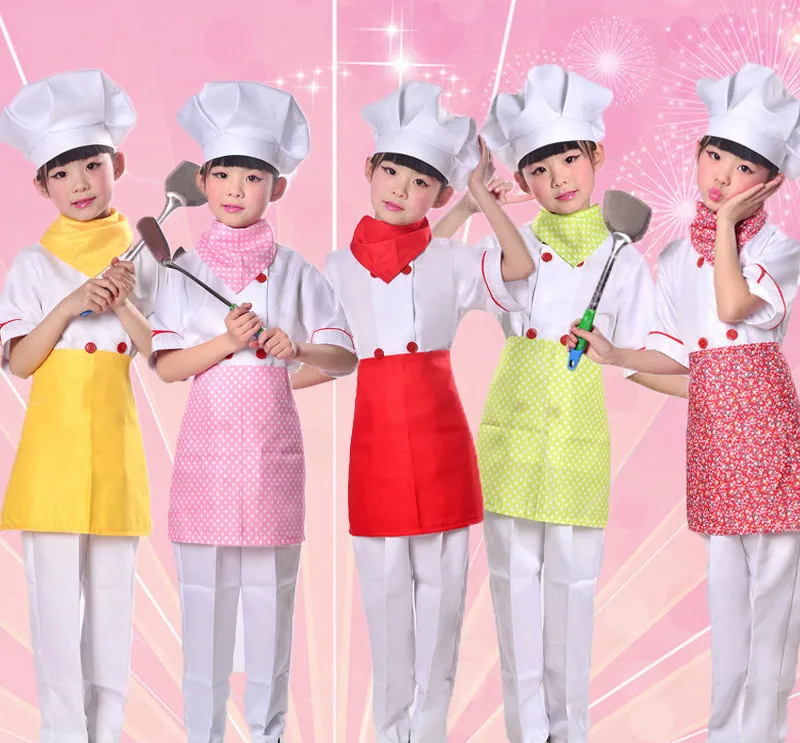 

Fancy Children Cooker Chef Uniforms Children Chef Cloth+hat+pant+apron+Silk Ribbon Hallowen Carnival Party Roleplay Waiter Sets
