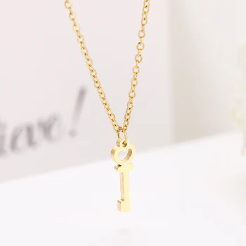 

CACANA Stainless Steel Necklace For Women Lover's Fashion Key Pendant Clavicle Choker Gold Necklaces Engagement Jewelry