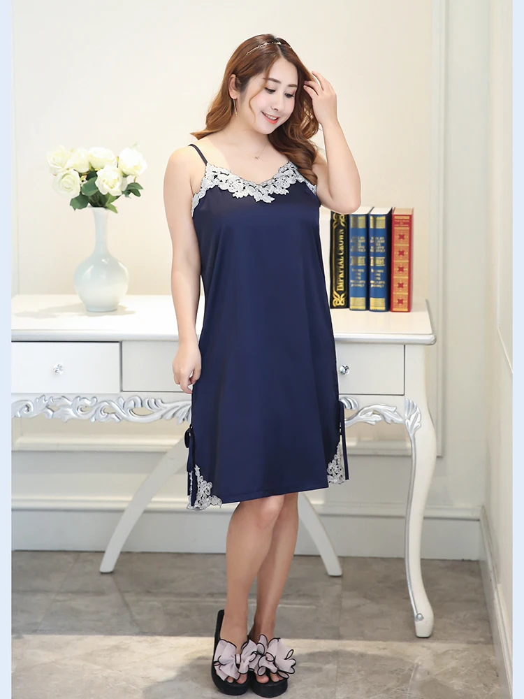 Размера плюс шелковая атласная ночная рубашка сексуальное женское нижнее белье