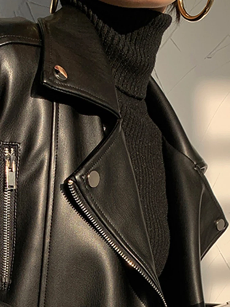 Lautaro Black Faux Leather Biker Jacket Long Sleeve Zipper