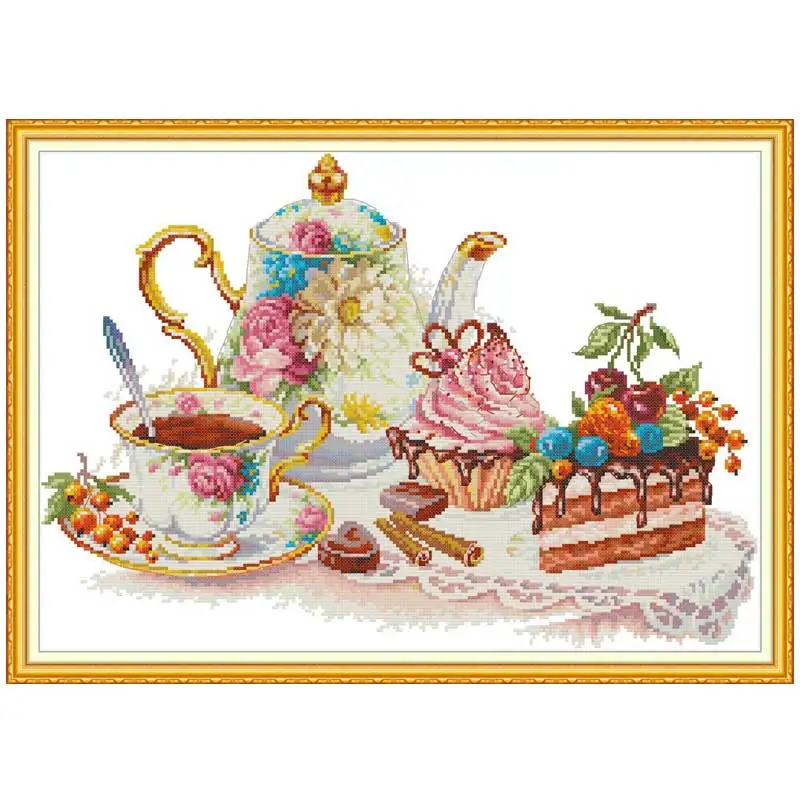 Afternoon Tea Dessert Coffee Patterns Counted Cross Stitch Set 11CT 14CT 16CT Stamped DMC Cross-stitch Kit Embroidery Needlework embroidery thread,cross stitch kit,embroidery fabric,embroidery stabilizer