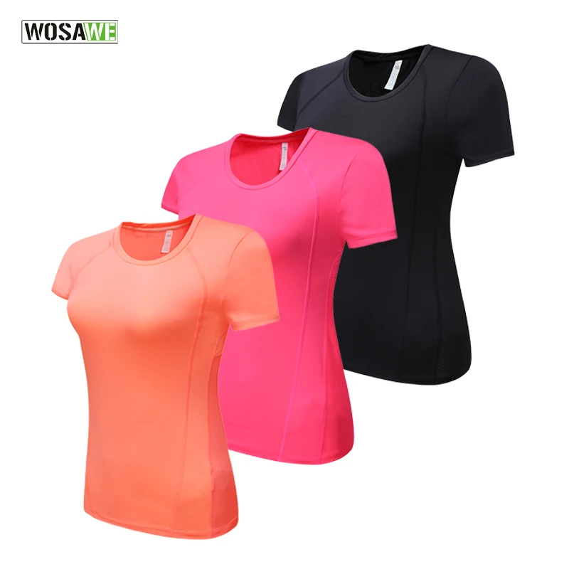 

WOSAWE Quick Dry Sport Running T-Shirt Women Short-sleeved Tops Shirts Black Mesh Tight Tees for Gym Running Yoga