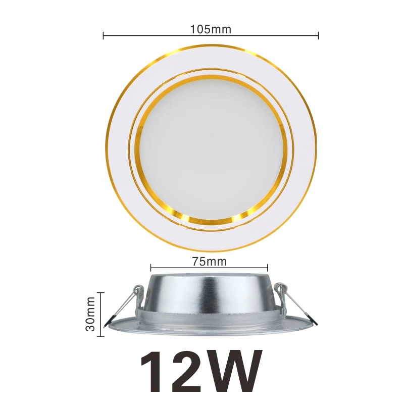 Светодиодный светильник 5 Вт, 9 Вт, 12 Вт, 15 Вт, 18 Вт, круглые золотые встраиваемые светодиодные лампы 220V 230V 240V светодиодный лампы Спальня Кухня Крытый светодиодный точечное освещение - Испускаемый цвет: 12W 220V