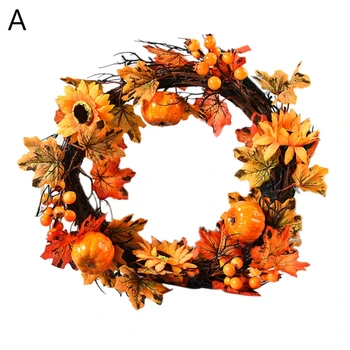 

35/40cm Halloween Autumn Thanksgiving Pumpkin Maple Leaf Wreath Wall Door Window 67JB