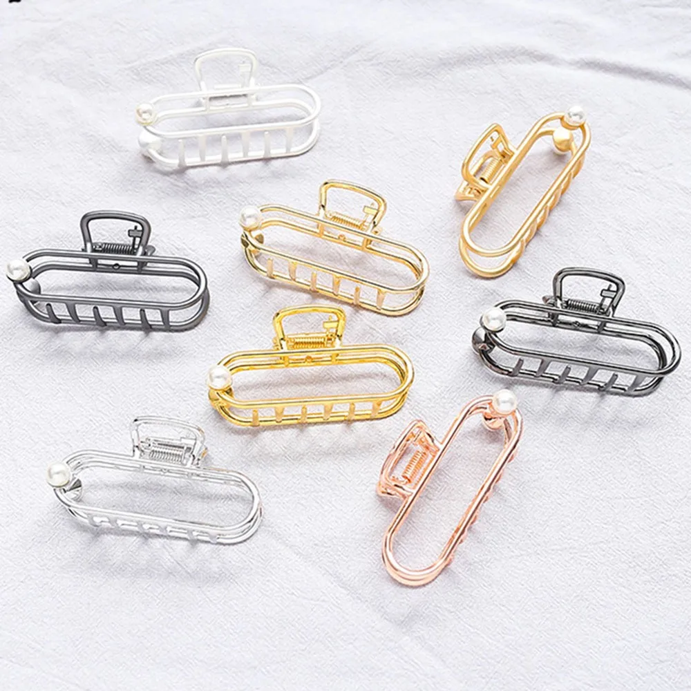 Women Geometric Hair Claw Solid Color Hair Crab Retro Moon Shape Pearl Hair Clips Make UP Hair Accessories Large Size Hairpin
