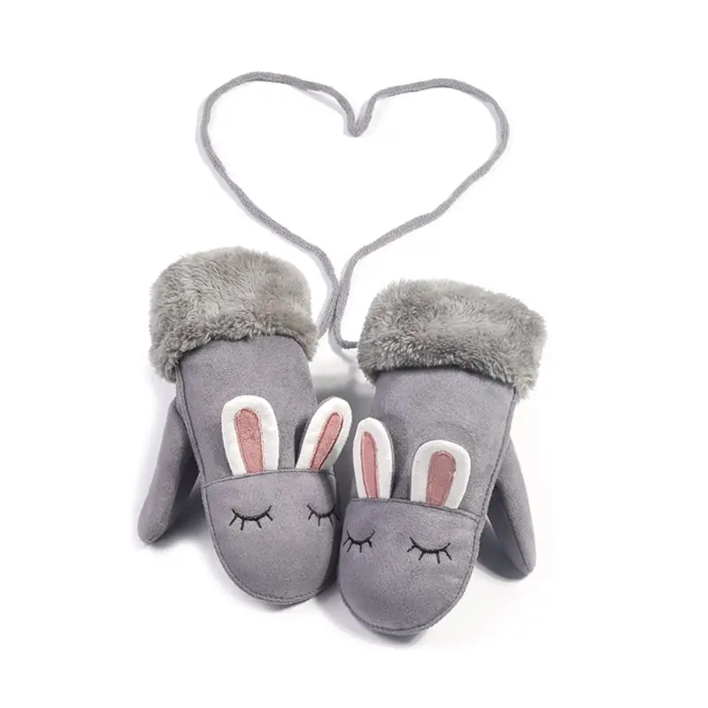 Rabbit Shape Gray Детские перчатки для малышей; Детские Зимние теплые толстые плюшевые Висячие Короткие перчатки с героями мультфильмов; Новинка - Цвет: Rabbit Shape Gray