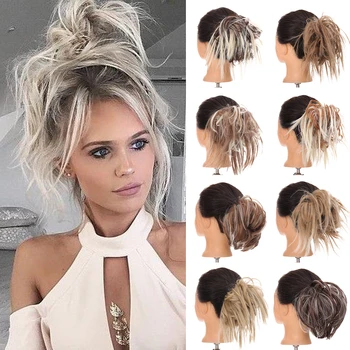 

Goddess Synthetic Bun Extensions Curly Messy Bun Hair Scrunchies Elegant Chignons Wedding Hair Piece for Women Ponytail XG