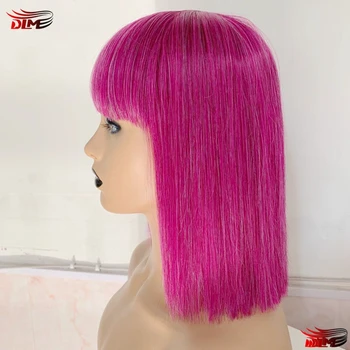 

DLM Synthetic Pink Wig Short straight Bob Wigs Cosplay Wigs With Bangs Heat Resistant Glueless