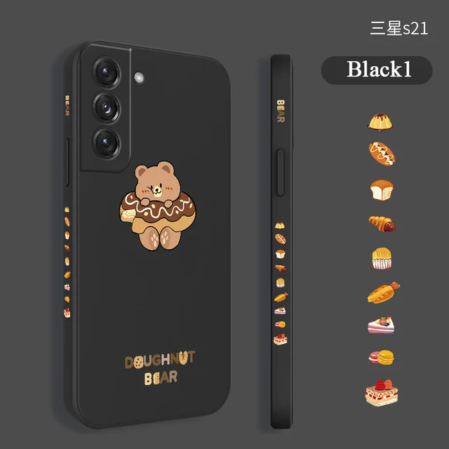 Bear Donut Phone Case For Samsung Galaxy S21 S20 FE S10 Note 20 10 Ultra Plus A72 A52 A42 A32 A71 A51 A41 A31 A21S 4G 5G Cover Black1