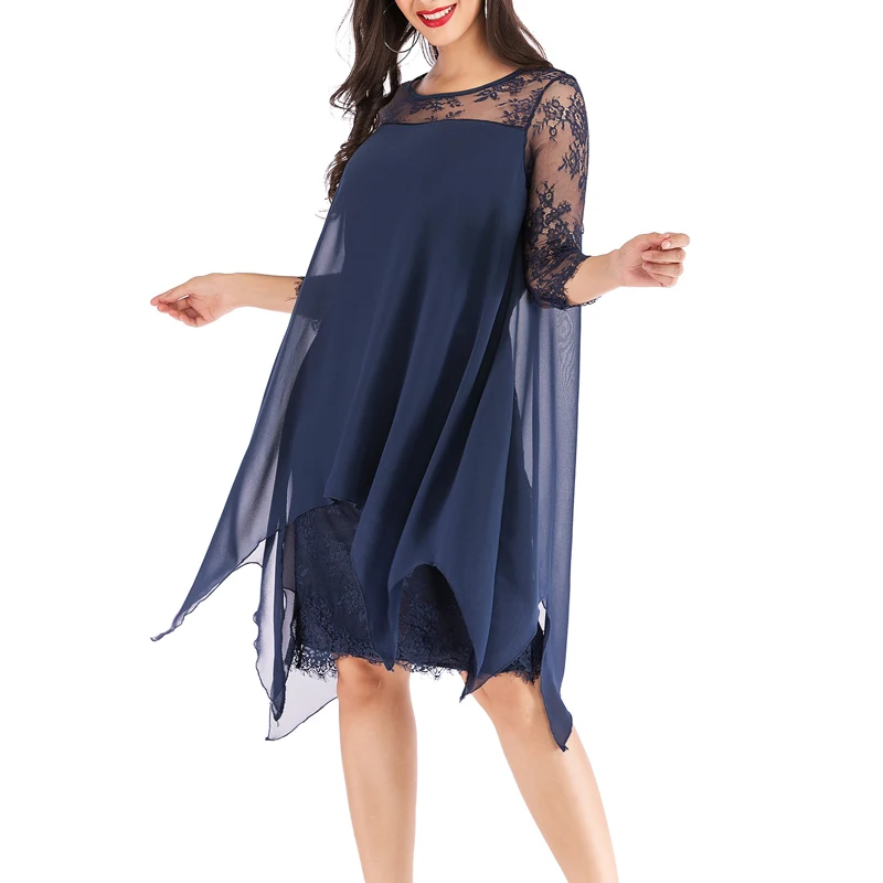 MISSJOY, новинка, кружевные платья с рукавами 3/4, женские, из кусков, шифон, нерегулярные, Круглый ворот, элегантные, одноцветные, для женщин, для вечеринки, открытые