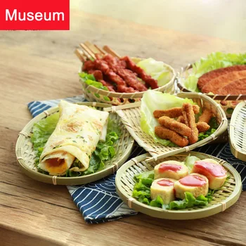 

Mu Shan Bamboo Weaving Basket Bamboo Plate Bamboo Dustpan Fruit Basket Restaurant Food Basket Small Dustpan A Snack Disc Hot Pot