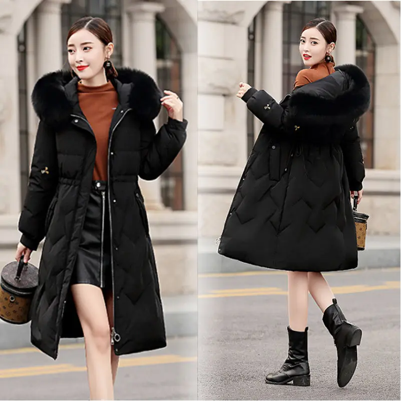 Embroidered down cotton padded women's medium length winter new Korean version loose waisted cotton padded jacket padded