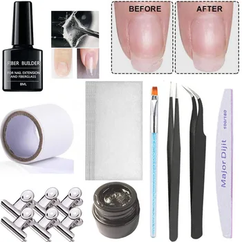 

Fiberglass Nail Gel Set Fiberglass Extension Builder UV Nail Gel Pen Clips Nail File Tweezers UV Pen Nail Art DIY Tool Set
