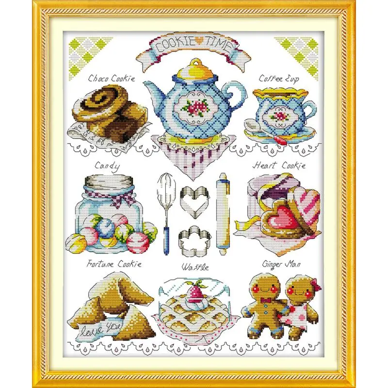 Cake Afternoon Tea Cross Stitch Set 14CT 11CT Printed Canvas Embroidery Sewing Kit DMC Count Chinese Cross Stitch Kit DIY Crafts cross stitch kit