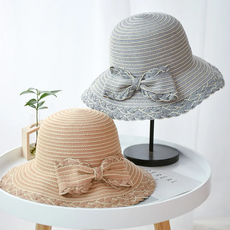 Весенние модные пляжные шляпы для женщин с широкими полями, складная Солнцезащитная шляпа с бантом, соломенные спортивные летние кепки, Прямая поставка# Zer