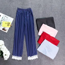 Новые женские кружевные длинные штаны пижамы Весна Лето Повседневная шелковистая Домашняя одежда Пижама для ванной брюки m-xxl