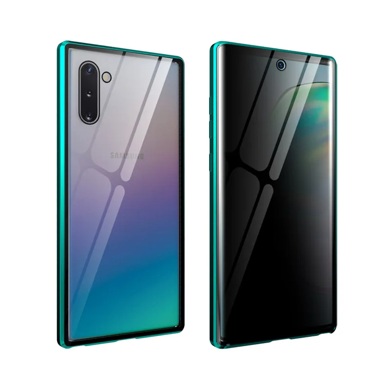 Чехол для телефона для samsung Galaxy Note 10 Pro 9 8 металлическое магнитное закаленное стекло чехол для samsung Note 10 Plus чехол capa - Цвет: Anti-Peep-green
