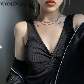 

Loose Sexy Off Shoulder Tanks Fashion New Women Strapless Drawstring Pleated 2020 Spring Black Style Casual Tanks Top XJ4312