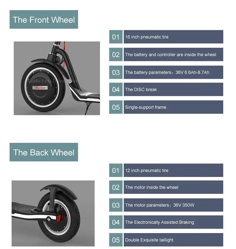 Daibot Electric Scooter Foldable Two Wheels Electric Scooters 16 Inch 350W 36V Scooter Electric Off Road BlackRed For Adults (7)
