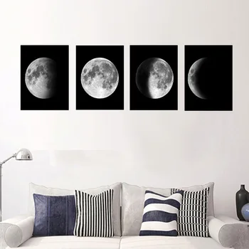 

4pcs/set Black and White Moon Decorative Paintings Nordic Simple Abstract Bedroom Living Room Canvas Cuadros Decoracion Salon