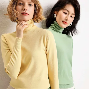 

New cashmere pile pile high collar pullover solid color knitted high elastic autumn and winter solid color bottoming sweater