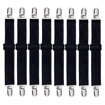 

Adjustable Heavy Duty Bed Sheet (8 Pack), Cover Grippers Suspenders Holder Band Straps Clips Fasteners, Black