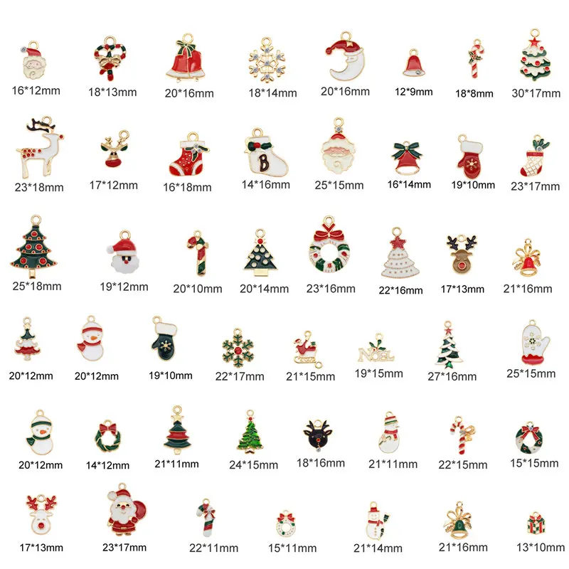 Julie Wang Enamel Christmas Charms Alloy Mixed Santa Claus Tree Bell Sock Snowman Snowflake Pendant Jewelry Making Accessory