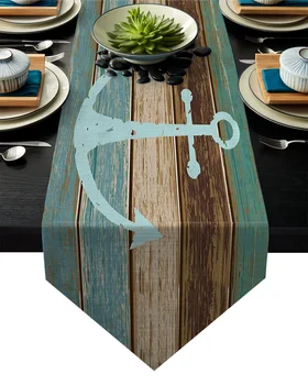 

Timeworn Wooden Planks Rustic Nautical Table Runner Table Flag Home Party Decorative Tablecloth Table Runners for Wedding