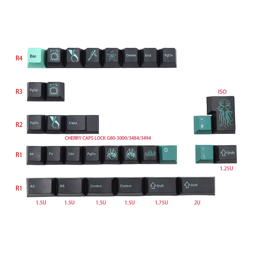 terror abaixo do tema pbt tintura subbed keycap para mx switch teclado mecânico gmk keycap cereja perfil tampões de chave