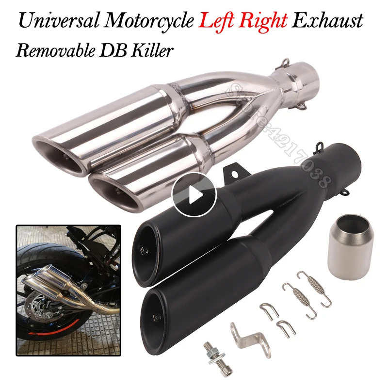 Universale Moto Doppio Foro Tubo Di Scarico Pentola Echappement Moto Moto Marmitta Fuga Per Benelli 502C Ninja 250 R1 R3 R25