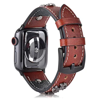 

New Applicable A pple Watch 5 4 3 2 1 Cross Stud Leather Strap 44mm 42mm 40mm 38mm iWatch5 Fashion G enuine Leather Strap
