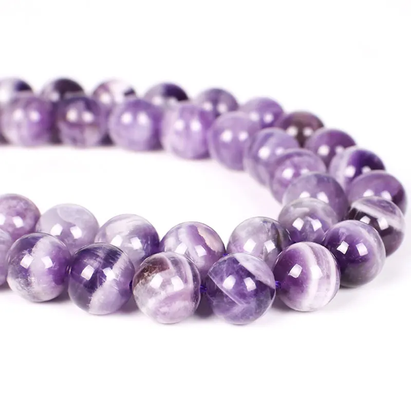 Natural Purple Dream Lace Amethyst Round Stone Loose Beads For Jewellery Making