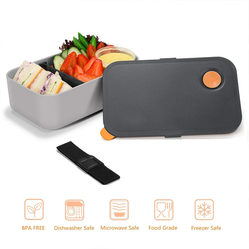 Ланч-бокс 1000 мл с 2 отделениями, экологически чистый BPA бесплатно Bento box, герметичный контейнер для еды, микроволновая печь и мыть в посудомоечной машине(оранжевый