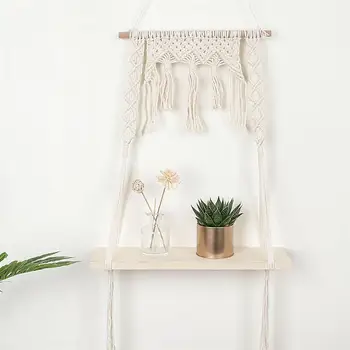 

Simple Hanging Shelf Rope Wall Shelf Decorative Wall Mount Shelf Wooden Board Shelf Sundry Shelf Rack for Home Bedroom
