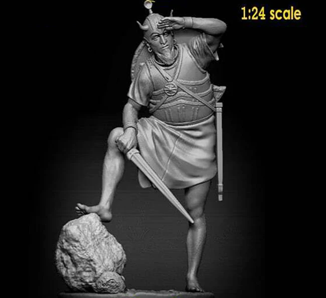

1/24 75mm ancient warrior stand with base Resin figure Model kits Miniature gk Unassembly Unpainted
