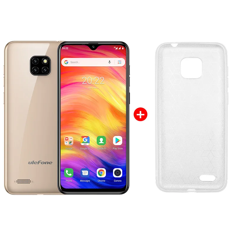 Смартфон Ulefone Note 7, 3500 мАч, 19:9, четырехъядерный, 6,1 дюймов, экран капли воды, 16 Гб ПЗУ, мобильный телефон WCDMA, мобильный телефон, Android 8,1 - Цвет: Golden Add Case