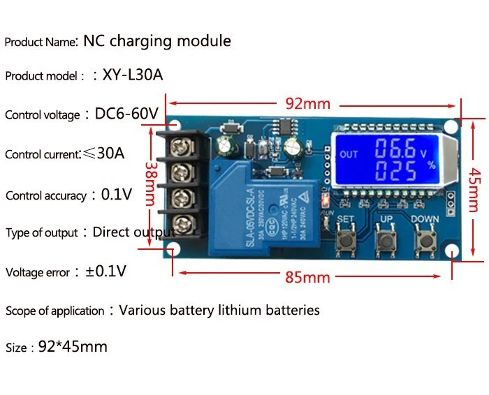 DC 6-60 в 30A контроль зарядки аккумулятора модуль защиты платы зарядное устройство переключатель времени ЖК-дисплей XY-L30A