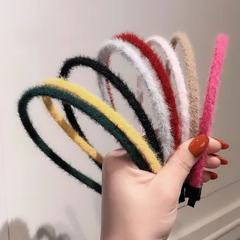 

2020 New Simple Solid Color Hairband Fine Side Plush Headbands Women Handmade Headband Girls Hair Hoop Headwear Hair Accessories