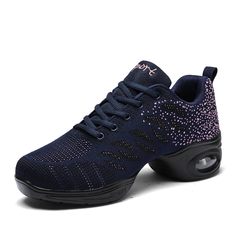 Кроссовки, танцевальная обувь для женщин, летающие тканые сетчатые удобные современные джазовые танцевальные туфли, женские уличные спортивные туфли