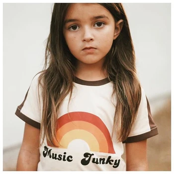 

1-6T Toddler Cool Boy Girl Rainbow print T-shirt Summer Top Short Sleeve Unisex Fashion Cotton Infant Children Clothing