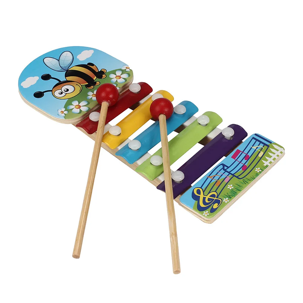 Красочные детские музыкальные игрушки для детей 5-Note пчелиный узор деревянный ксилофон инструмент Мудрая развитие игрушки раннего развития# YL1