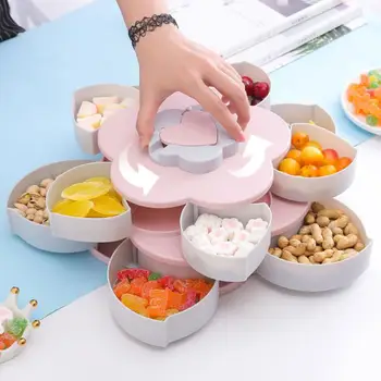 

Creative Flower Shaped Rotary Snack Storage Box Single / Double-Layer Fruit Plate for Wedding Home Party Food Tray
