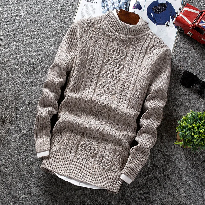 Мужской зимний толстый теплый вязаный свитер Повседневный пуловер Водолазка с длинным рукавом Slim Fit Мужские пуловеры свитера