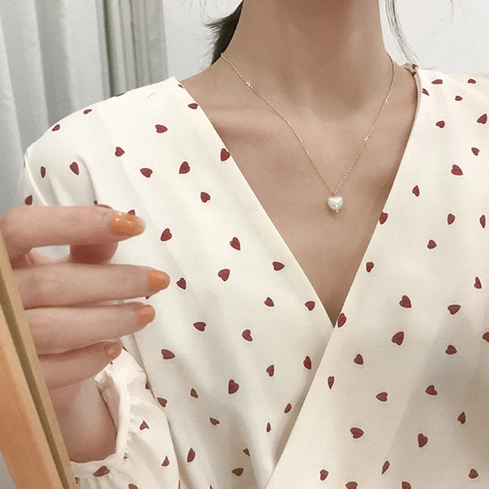FSUNION 2022 New Fashion Sweet Girls Elegant Pearl Heart Necklace Students Party Choker For Women Jewelry Gifts | Украшения и